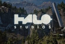 Halo Studios superimposed over a screenshot of their announcement video - A New Dawn.